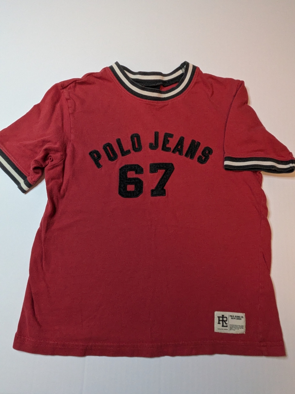 Polo by Ralph Lauren Vintage 90s Red Graphic 'Polo Jeans 67' T shirt Boys 6